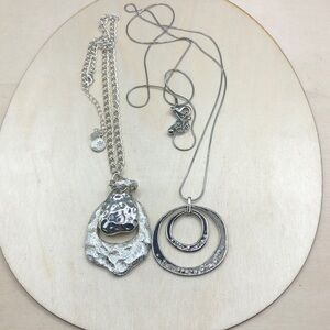 CURATED bundle silver tone chain necklaces geode shape pendants layered look.